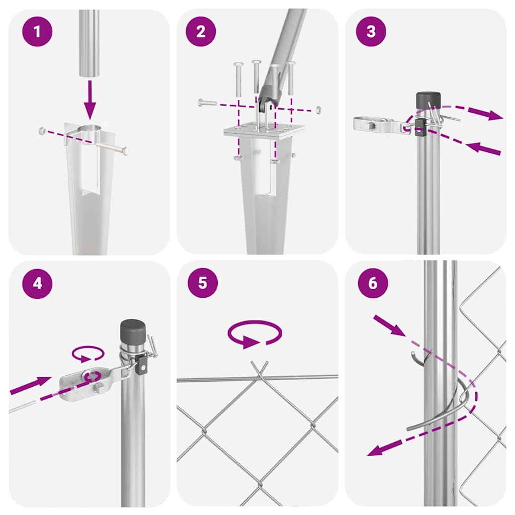 Kettengliedzaun mit Pfosten Silber 0,4 x 25 m Stahl